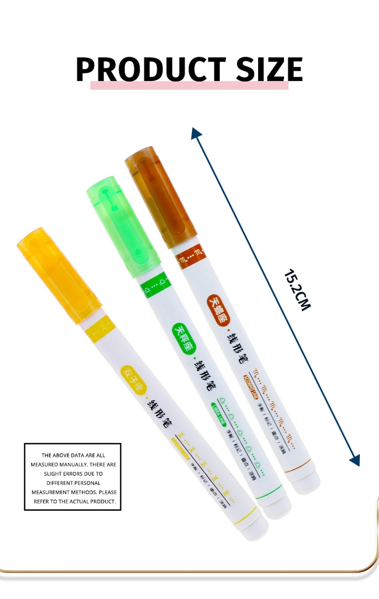 Single Tip 12 Curve Shapes Highlighter Pen Set Outline Highlighter Markers